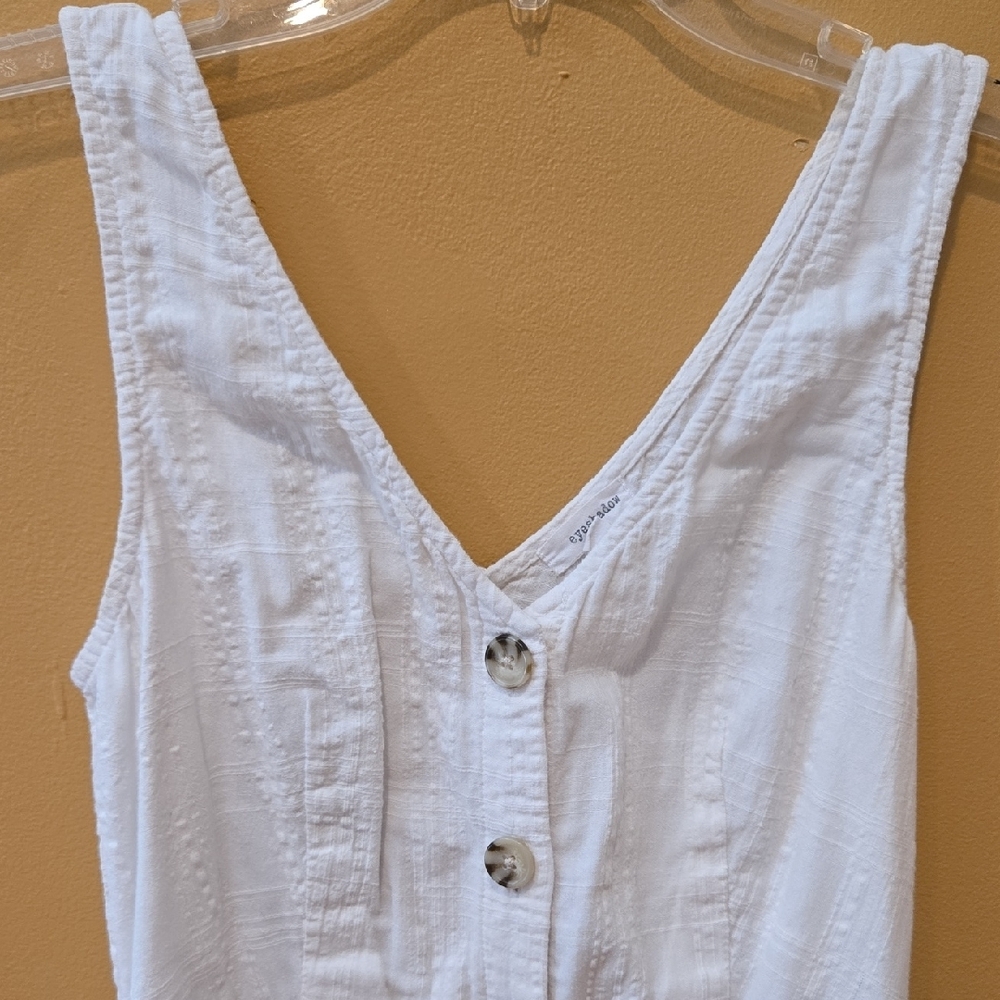 Eyeshadow White Button-Down Summer Vacation Resort Wear Sleeveless Midi Dress - Picture 3 of 6